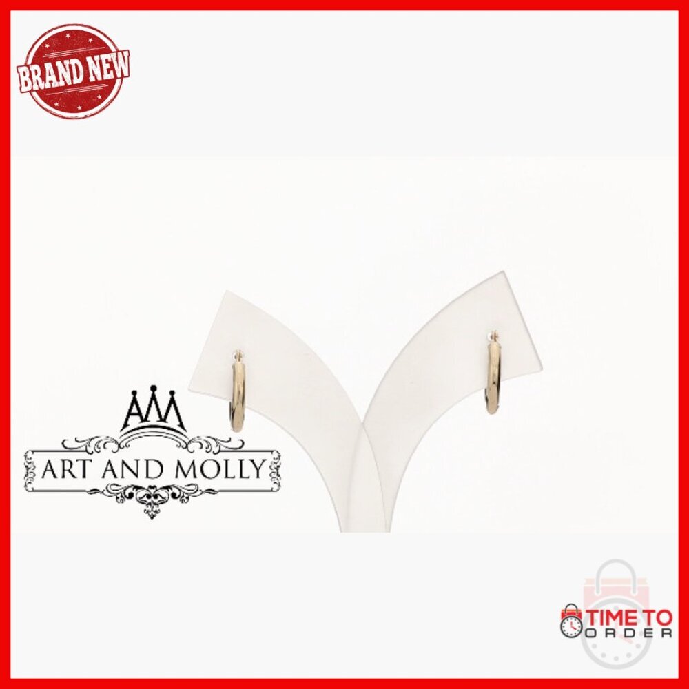 14K Gold Diamond-Cut Hoop Earrings 12mm Petite Real Gold - Picture 6 of 6